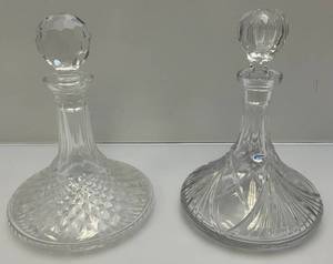 lot 138 image: 2 Vintage 10 Tall Crystal Ships Decanters Including Gorham & Waterford