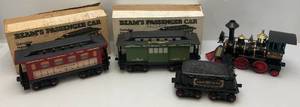 lot 190 image: Misc. Vintage Jim Beam Train Decanter Items Including Grant Engine,  Grant Tender, Baggage And Dining Cars (One In Original Boxes)