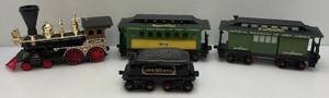 lot 191 image: Misc. Vintage Jim Beam Train Decanter Items Including Turner Engine, Coal Tender, Baggage And Passenger Cars