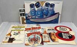 lot 210 image: Misc. Collectible Jim Beam Advertisement Pieces & Bud Light Cardboard Cutout