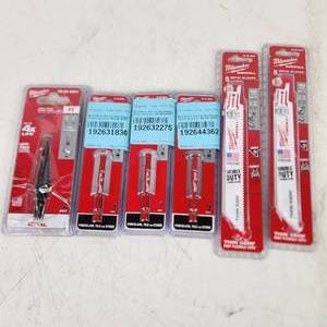 Lot Of 6 Milwaukee Items 1-Jam-Free Step Drill Bit 48-89-9201 3-Porcelain Tile And Stone Bit 49-56-0505 And 2-Sawzall Blades 48-00-5092