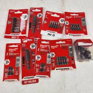 Lot Of Nine Milwaukee Items Impact Square Recess Insert Bits Bit Holders Impact Bit Set And More