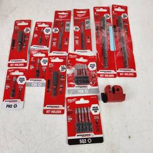 Lot Of Twelve Milwaukee Items Bit Holders Impact Square Recess Power Bits And More