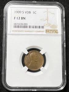 1909-S VDB US WHEAT CENT NGC F12 BN