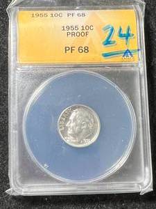 1955 US PROOF ROOSEVELT DIME ANACS PF68