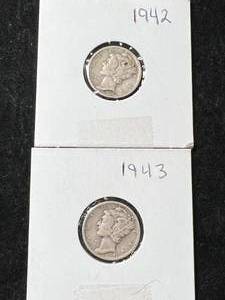 2 US MERCURY DIMES 1942 1943