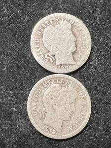 2 US BARBER DIMES 1904 1912