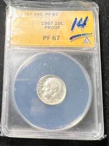 1957 US PROOF ROOSEVELT DIME ANACS PF67