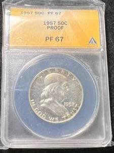 1957 US PROOF FRANKLIN HALF DOLLAR ANACS PF67