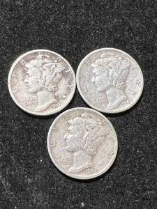 3 US MERCURY DIMES 1941 1943x2