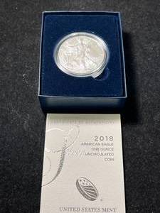 2018 AMERICAN SILVER EAGLE IN ORIGINAL MINT BOX