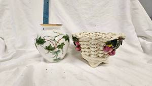 lot 14 image: Hand Painted Vase and Basket