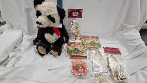 lot 114 image: Mohair Panda Bear and Vintage Paper Xmas