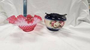 lot 47 image: Fenton Bowl and Vintage Floral Bowl