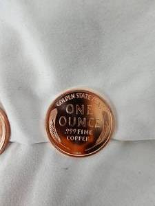 lot 122 image: 3-APMEX 1 oz Copper Wheat Round Coins