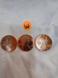 lot 168 image: 3-APMEX 1 oz Copper Lincoln Wheat Coin