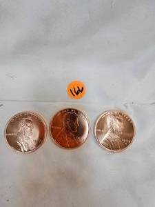 lot 166 image: 3-APMEX 1 oz Copper Wheat Coins