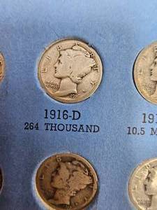 lot 220 image: Mercury Full Dime Set including Rare 1916D