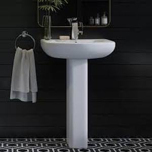 Swiss Madison Modern White Ceramic Rectangular Chateau Pedestal Bathroom Vessel Sink with Round Single Faucet Hole   Customer Returns See Pictures