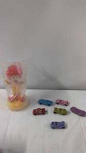 Vintage Ronald McDonald Figurine & 6 Die-Cast Toy Cars