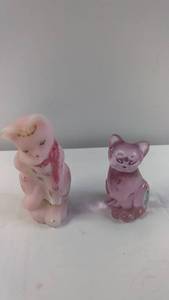 Set of 2 Fenton Art Glass Cat Figurines in Pink Shades