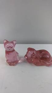 Set of 2 Fenton Glass Pink Cat Figurines