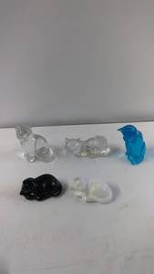 Set of 5 Glass Cat Figurines in Assorted Colors