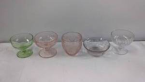Set of 5 Vintage Colored Glass Dessert Cups