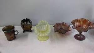 Collection of 5 Vintage Carnival Glass and Opalescent Bowls