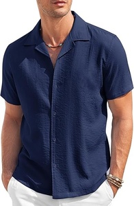 Coofandy Mens Navy Blue Short Sleeve Shirt Size L