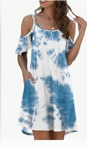 Jouica Blue Tie-Dye Cold Shoulder Dress - Medium