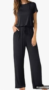 Womens Black Short Sleeve Wide Leg Jumpsuit
