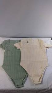 Set of 2 Womens Bodysuits - Sage Green and Beige, Size L