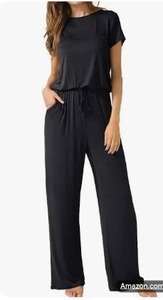 Womens Black Short Sleeve Wide Leg Jumpsuit