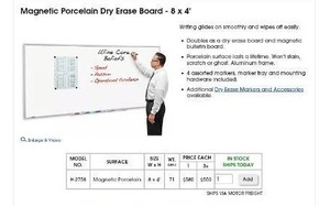 Tru Red Porcelain Dry Erase Whiteboard 8 x 4 with Mounting Hardware