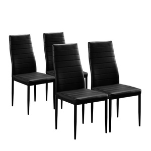 Modern Glass Dining Table Set with 4 Black Chairs
