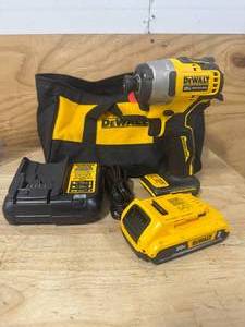 lot 108 image: DEWALT DCF809D1 ATOMIC 20V Max Lithium-Ion Brushless Cordless Compact 14 in. Impact Driver Kit with 2.0Ah Battery, Charger and Bag - C159