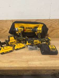 lot 111 image: DEWALT DCK486D2 ATOMIC 20-Volt Lithium-Ion Cordless Brushless Combo Kit (4-Tool) with (2) 2.0Ah Batteries, Charger and Bag - C399
