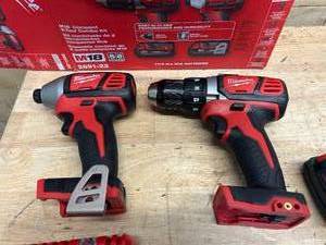 lot 83 image: MILWAUKEE 2691-22 M18 18V Lithium-Ion Cordless Drill DriverImpact Driver Combo Kit (2-Tool) W Two 1.5Ah Batteries, Charger Tool Bag - C199