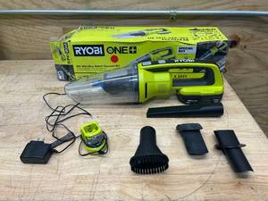 lot 99 image: RYOBI PCL702KSB ONE 18V Cordless WetDry Hand Vacuum Kit with 1.5 Ah Battery and Charger - C69.97