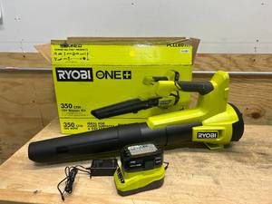 lot 136 image: RYOBI PCLLB01K ONE 18V 100 MPH 350 CFM Cordless Battery Variable Speed Jet Fan Leaf Blower with 4.0 Ah Battery and Charger - B129