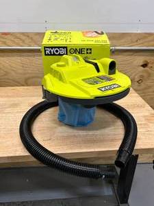 lot 152 image: RYOBI PCL732B ONE 18V Cordless 5 Gal. Bucket Top WetDry Vacuum (Tool Only) with 14 in. Hose and Crevice Tool - B59.97