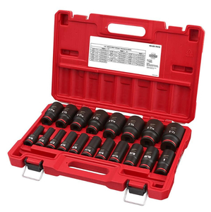 lot 156 image: MILWAUKEE 49-66-7012 SHOCKWAVE 12 in. Drive SAE 6 Point Impact Socket Set (19-Piece) - A159.99