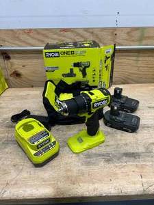 lot 129 image: RYOBI PSBDD02K2 ONE HP 18V Brushless Cordless Compact 12in. DrillDriver Kit with (2) 1.5 Ah Batteries and Charger - B139