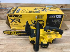 lot 66 image: DEWALT DCCS620P 120V MAX 12in. Brushless Cordless Battery Powered Chainsaw with 5Ah Battery and Charger - C249