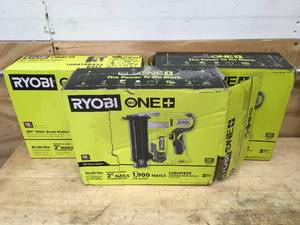 lot 68 image: Lot of 3 Non-Working - RYOBI P321 ONE 18V 18-Gauge Cordless AirStrike Brad Nailer (Tool Only) - D139E
