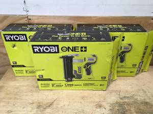 lot 191 image: Lot of 3 Non-Working - RYOBI P321 ONE 18V 18-Gauge Cordless AirStrike Brad Nailer (Tool Only) - D139E