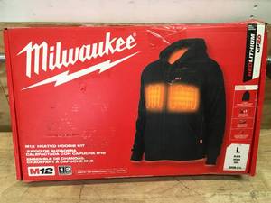 lot 50A image: Milwaukee 306B-21L Mens Large M12 12-Volt Lithium-Ion Cordless Black Heated Jacket Hoodie - D99
