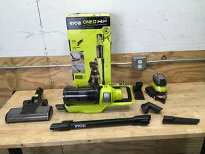 lot 197 image: RYOBI PBLSV716K ONE HP 18V Cordless Pet Stick Vacuum Cleaner Kit with 4.0 Ah HIGH PERFORMANCE Battery and Charger - C249