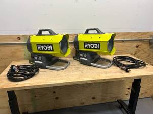 lot 205 image: RYOBI Lot of 2- PCL801B ONE 18V Cordless Hybrid Forced Air Propane Heaters (Tool Only) D298